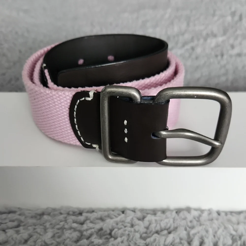 Women’s‎ Pink Canvas Belt Brown Leather Trim Size Small Casual Y2K Preppy